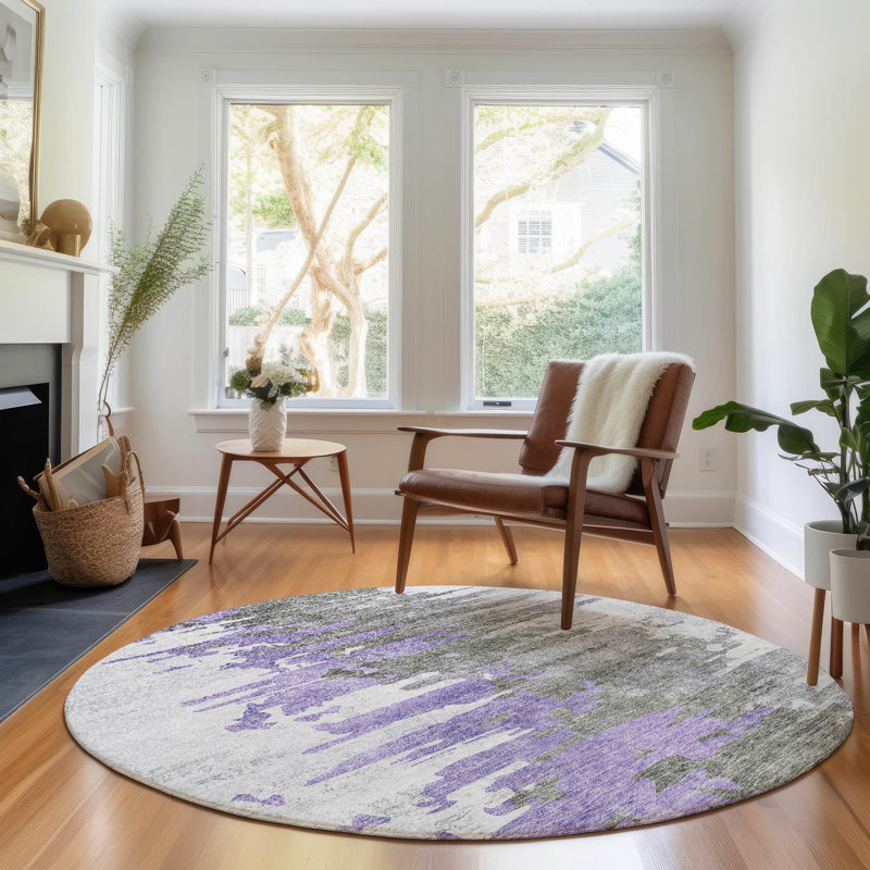 Premium Machine Washable Prisco Purple Rug, Round 8' 