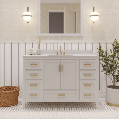 Orbison 48" Solid Wood Bathroom Vanity With Sink, 3 Pre-Drilled Faucet Holes, 2 Soft-Close Doors, 7 Full-Extension Drawers