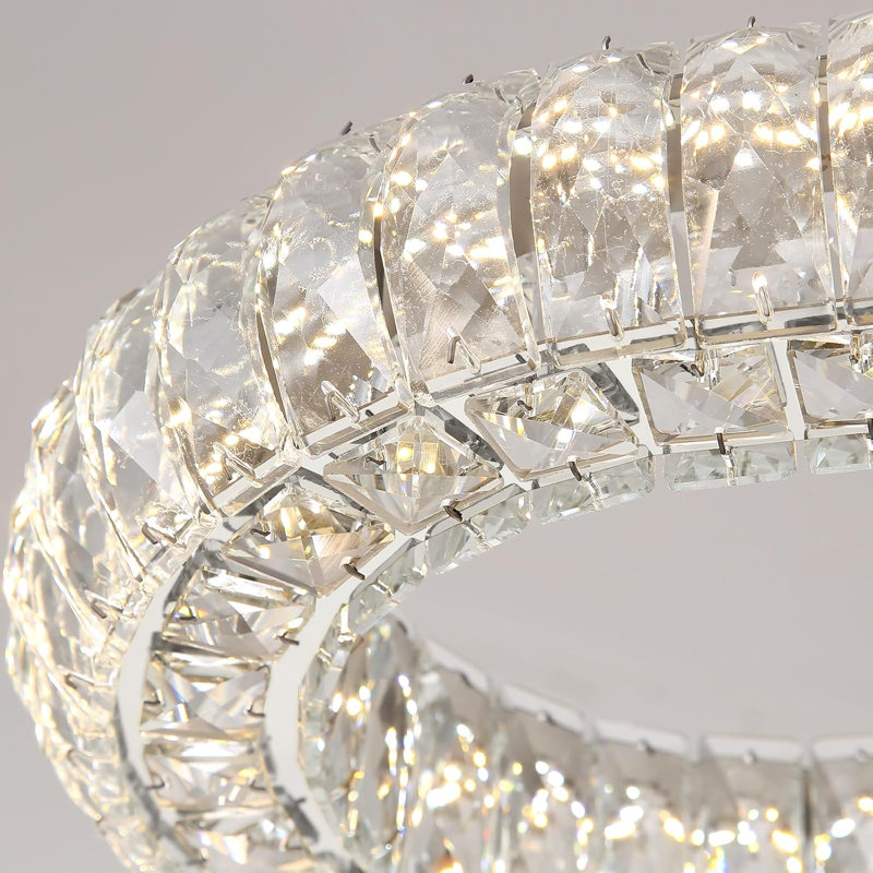 Luminaires modernes en cristal avec anneaux, Argent, 1 anneau 24 po