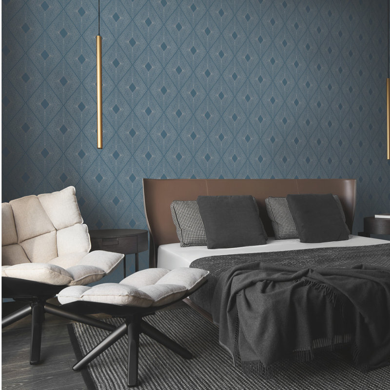 Antonina Vella Modern Metals Geometric Metallic Wallpaper Double Roll by Antonia Vella, Blue/Silver