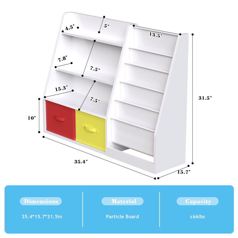 Étagère à livres pour enfants avec 2 tablettes de rangement pour jouets, Blanc