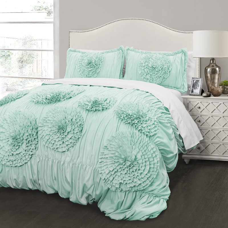 Ensemble d'édredon traditionnel en microfibre Serena, Grand édredon + 2 taies décoratives standard, Aigue-marine