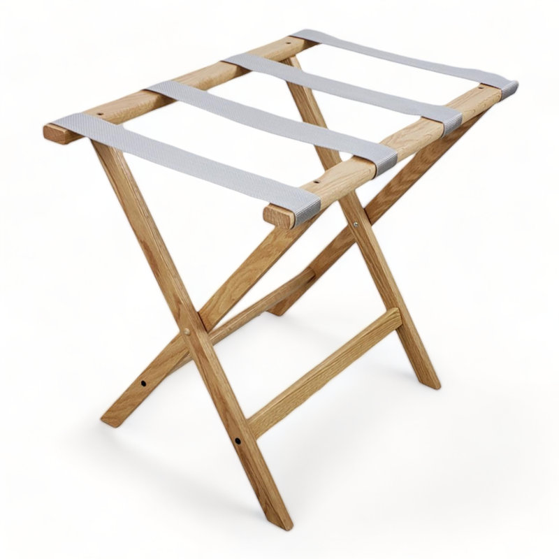 Porte-bagages pliable en bois, Argent, Chêne clair