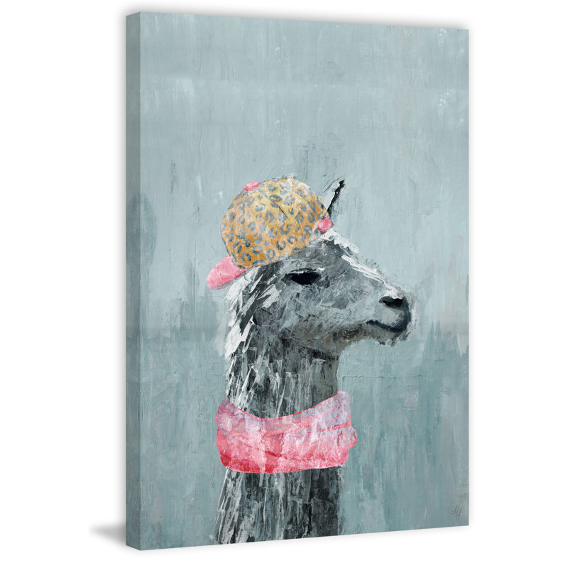 Hip-hop Llama - Wrapped Canvas Painting, 152cm H x 101cm W x 3.81cm D, Light Blue/Pink/Yellow