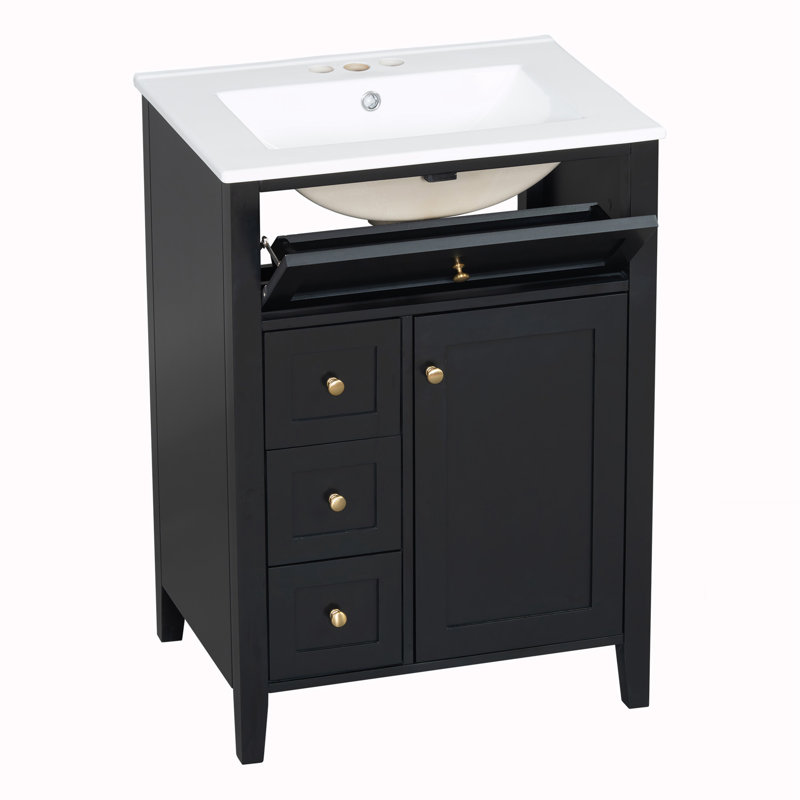 Meuble-lavabo de salle de bain avec lavabo, Noir et or