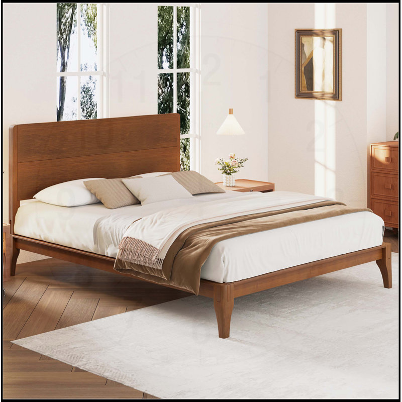 Lit plateforme Mid-Century en bois de bambou avec support en métal durable, aucun sommier requis, assemblage facile, Brun