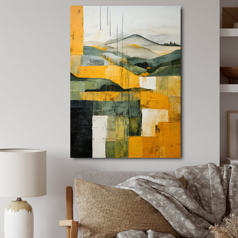 Yellow And Green Pastoral Bold Landscape IX - Abstract Canvas Wall Art, H 32 po x l 24 po x P 1 po, Toile tendue