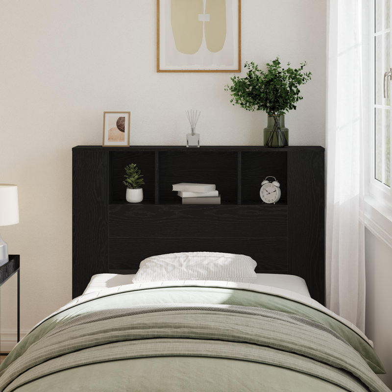Melby Headboard Cabinet, Smal Double (4'), Black Oak