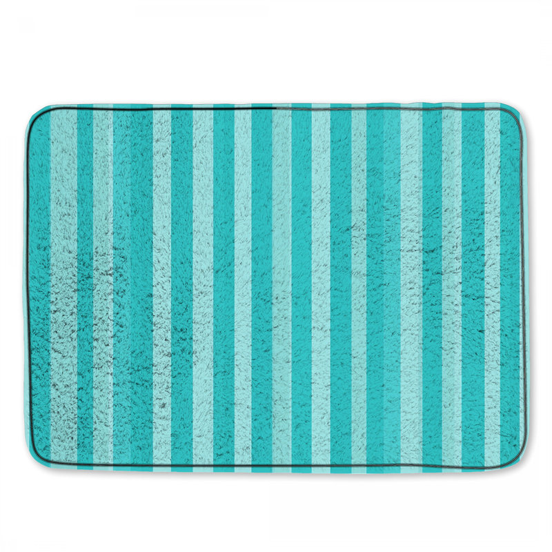 Tapis de bain à rayures, Simple - L 34 po x l 21 po , Bleu sarcelle / rayures bleues