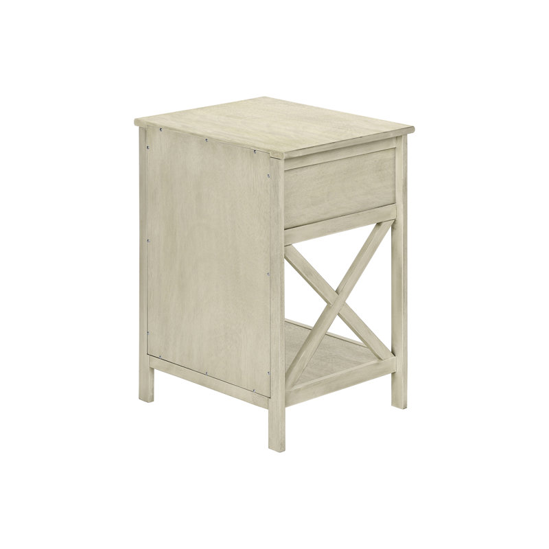 Table d'appoint transitionnelle avec 2 et rangement en placage blanc pour l'organisation antique de la chambre à coucher