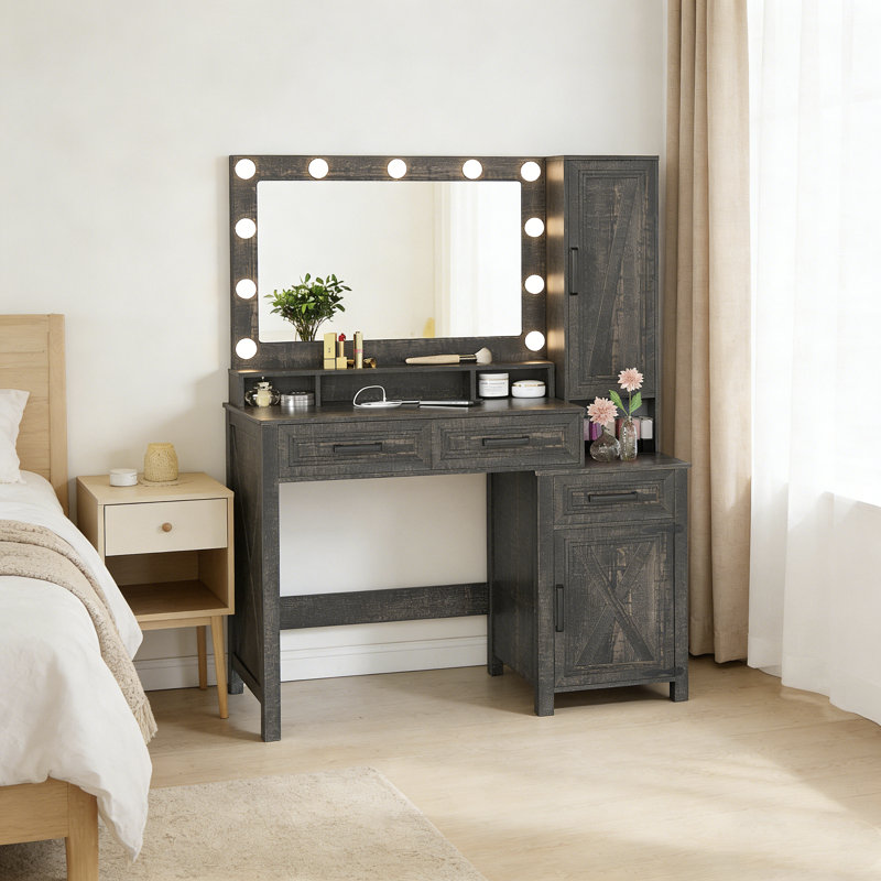 Makeup Vanity with Led Light, Brown