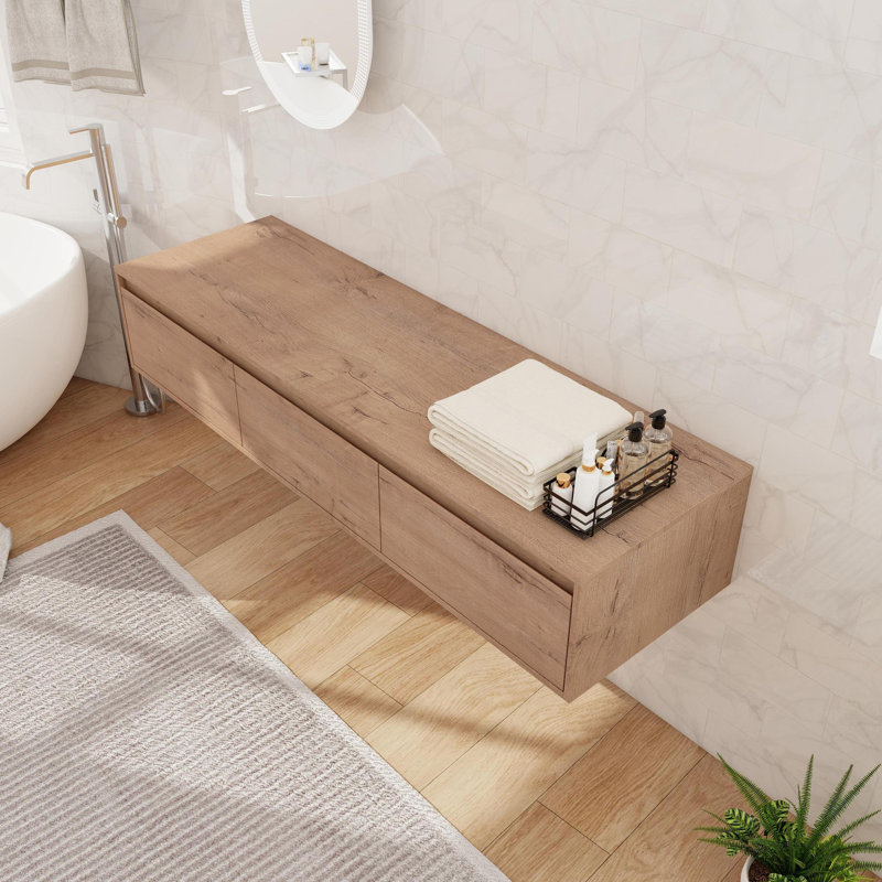 Armoire murale de salle de bain 60 po avec 3 tiroirs à fermeture en douceur, Beige
