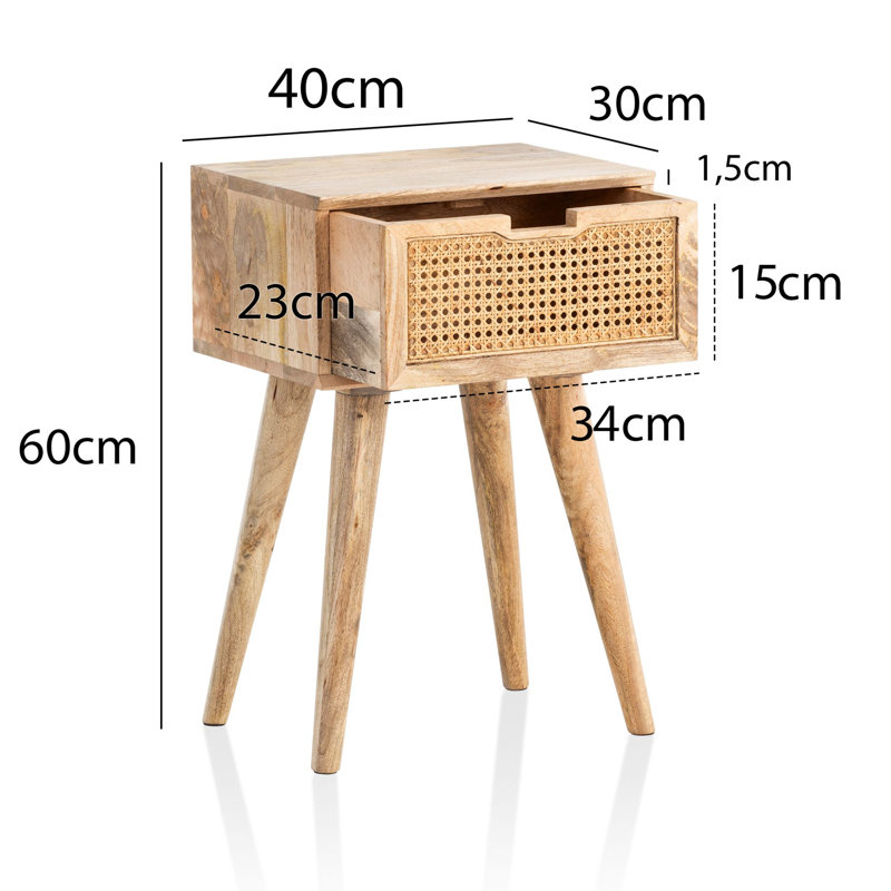 Alexaner 40cm W Solid Wood Bedside Table