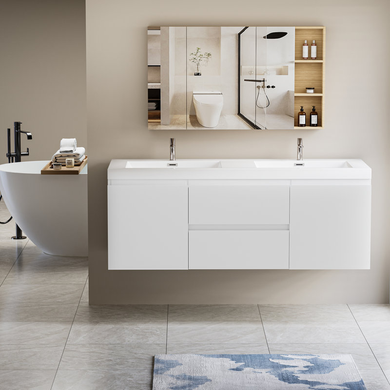 Meuble-lavabo flottant 60 po avec lavabo, Blanc