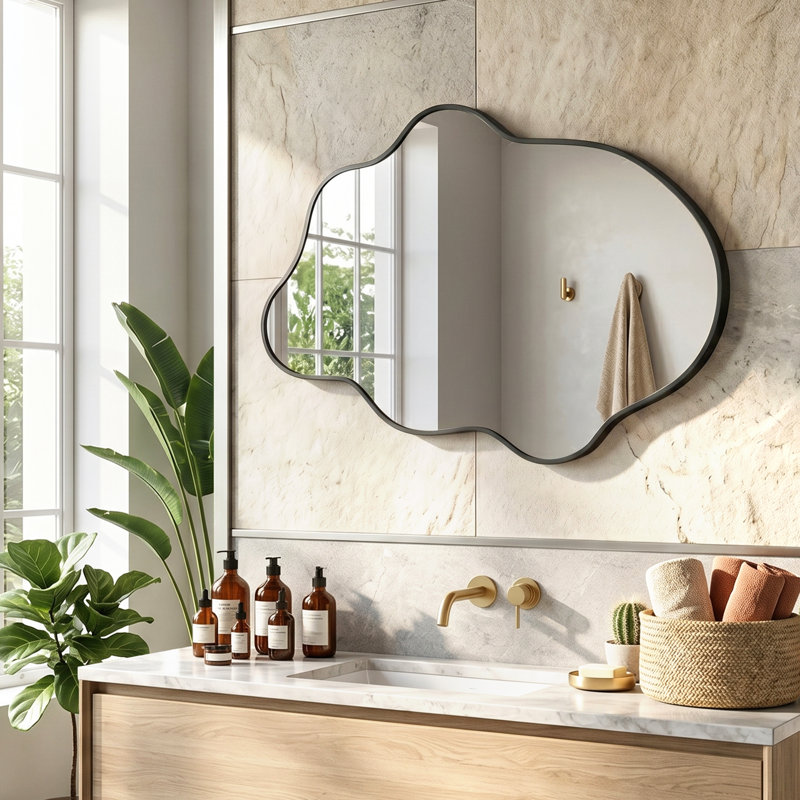 Miroir mural moderne pour salle de bain, 36" x 24", Noir