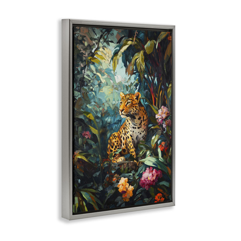 Cadre flottant Wild Side Jungle Cheetah, design par Petal Prints Design, Cadre flottant gris lustré, H 31 po x l 21 po