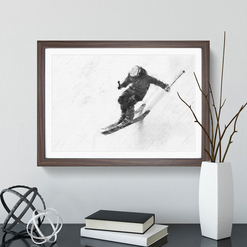 Skiing Vol.2 - Picture Frame Graphic Art, 27cm H x 36cm W x 2cm D, Walnut Framed