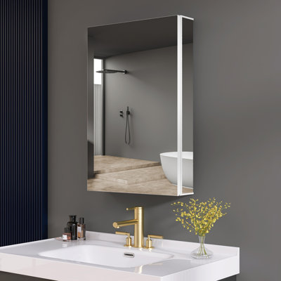 Armoire à pharmacie avec miroir encastrable ou à fixation en surface 20 po x 30 po avec rangement en aluminium et 3 tablettes réglables en verre