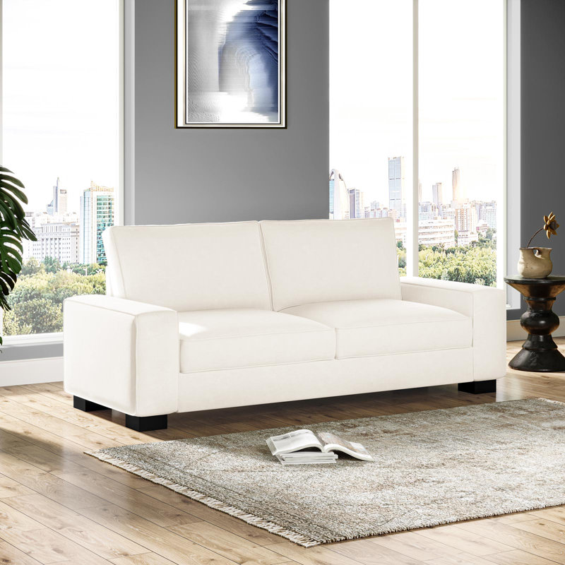 Canapé 80,5 po à accoudoirs carrés, Velours blanc
