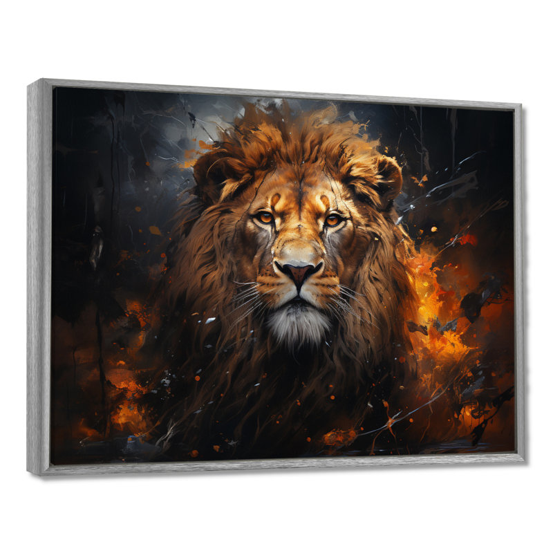 Photographie de lion avec II, H 16 po x l 32 po x P 1 po, Encadrement argenté