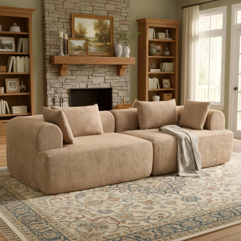 Full-Foam Boucle Modular Sofa with Cloud Comfort, Brown