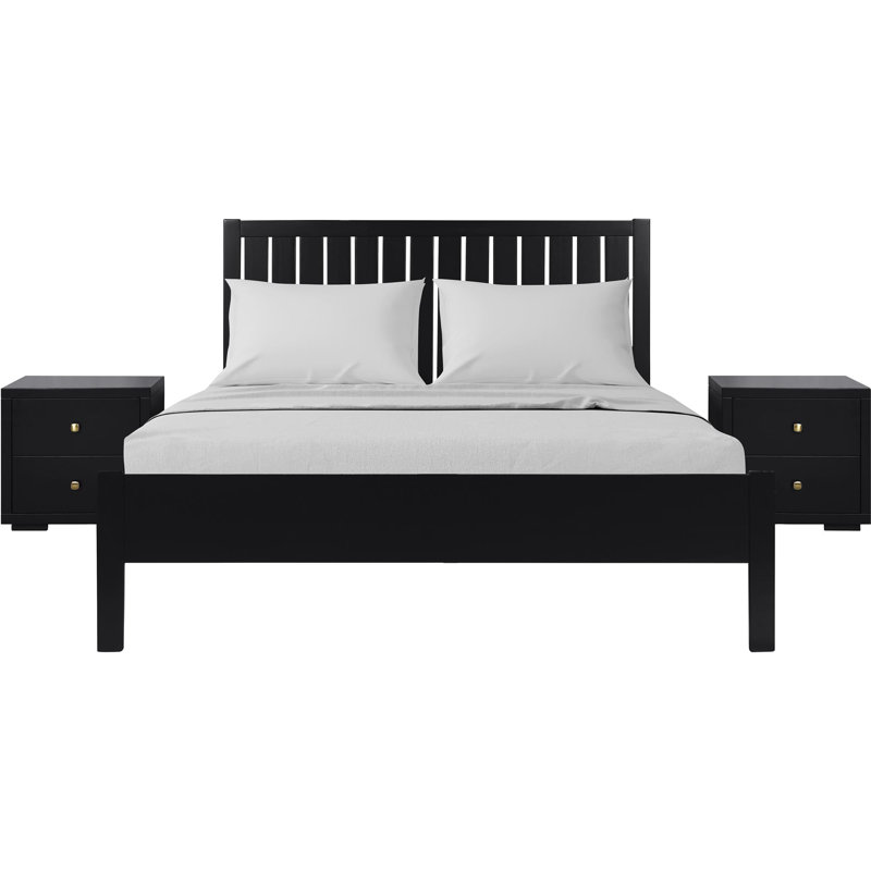 Graham Wood Platform 3 Piece Bedroom Set with Slatted Headboard, King, Black
