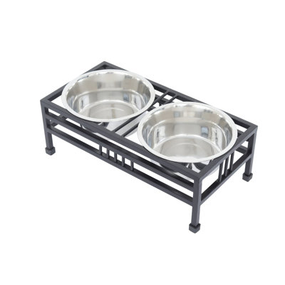 Elevated Rectangular Dog Feeder with 2 Stainless Steel Bowls