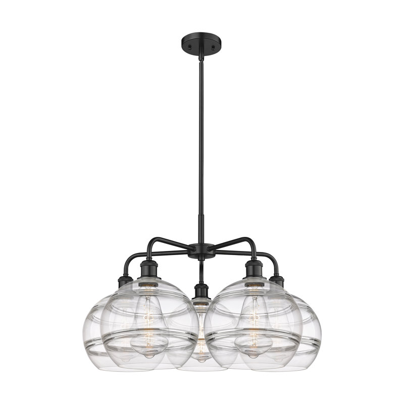 Lustre rond / ovale à abat-jour 5 lumières, Transparent, H 17,13 po x l 28 po x P 28 po, Noir mat