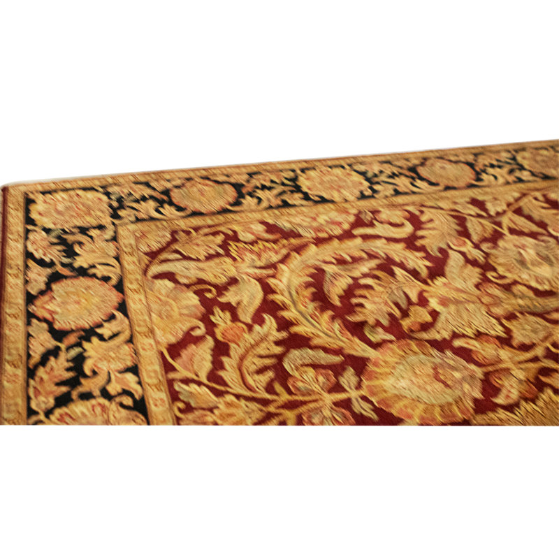 Tapis rouge et noir noué à la main de haute qualité