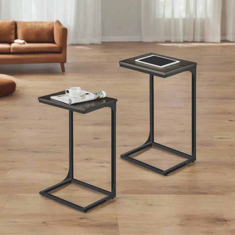 C-shaped End Table, Set Of 2, 26.3" H x 11.8”D x 15.7”W, Black