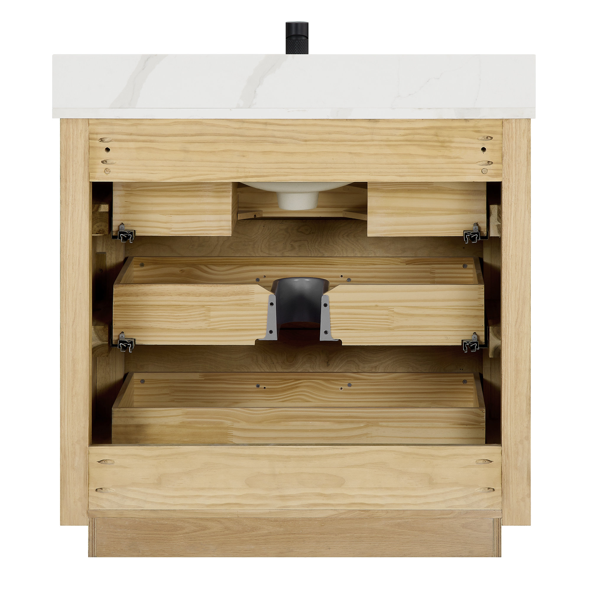 Porto 36'' Single Bathroom Vanity, Matte Black, Natural Oak