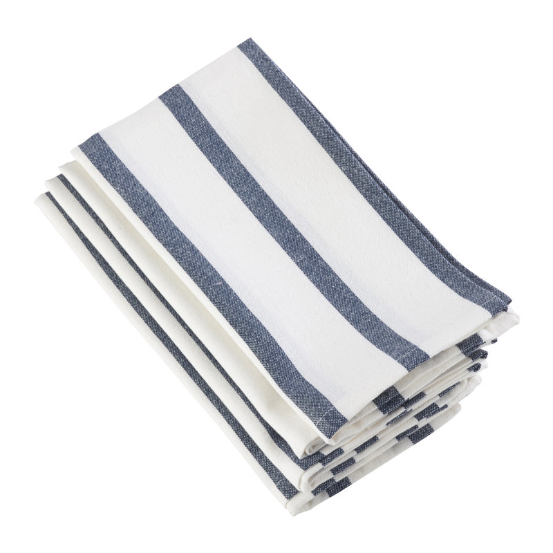 Set of 4 Navy Blue Striped Cotton Napkins, 20"
