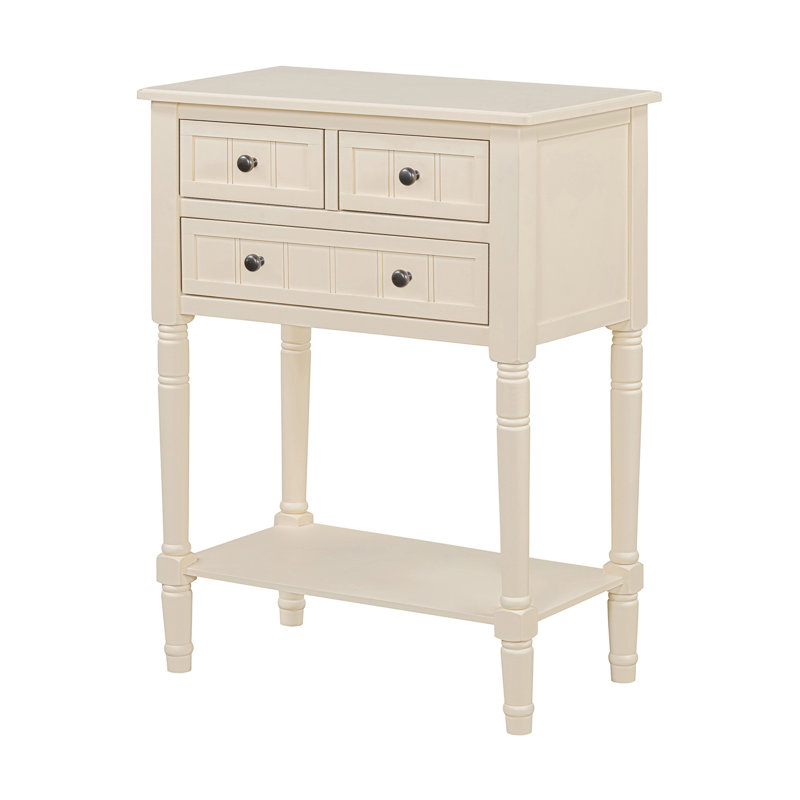Narrow Console Table, Slim Sofa Table With Three Storage Drawers And Bottom Shelf (Beige), Beige