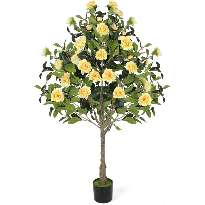 Ensemble de camélias artificiels - jaune, H 5 po x l 5 po x P 47 po