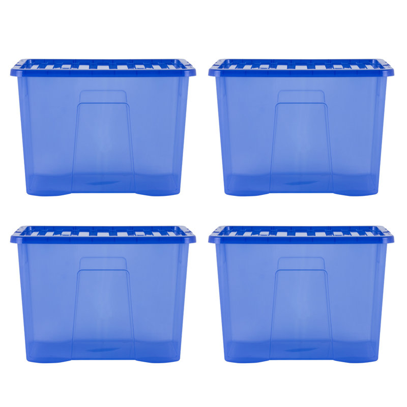 Wham Crystal 80L Plastic Storage Box Pack of 4 Tint Spectrum Blue
