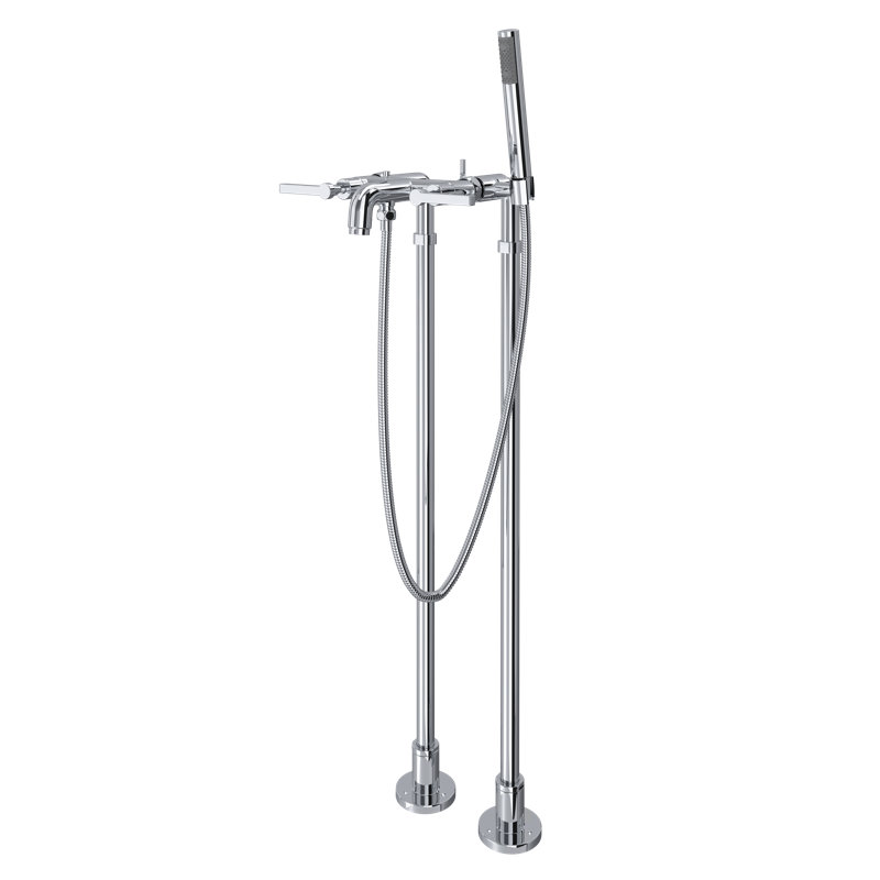 Lombardia Floor Mount Tub Filler, Polished Chrome, Lever Handle
