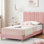 Structure de lit simple tapissier pour enfants avec base de lit tapissier en velours avec tête de lit, sans bruit