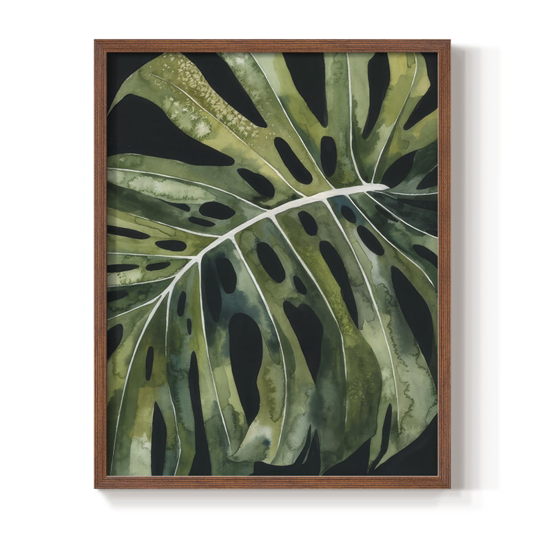 Reproduction encadrée Nocturnal Monstera II - bois massif, 11" H x 9" W, Noyer