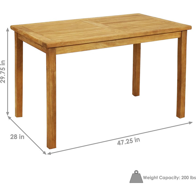 Rectangular Solid Teak Outdoor Dining Table - Light Wood Stain Finish - 47-Inch