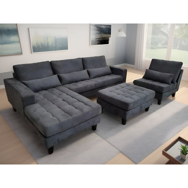Begraj Upholstered L-Shaped Sectional, Dark Gray Microfiber/Microsuede, Left Hand Facing