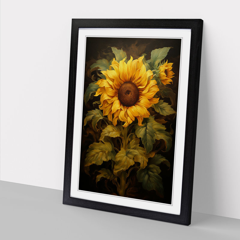 XYZ-FRM-V1223-1596 Sunflower Classicism - Single Picture Frame Print on Wood, 64cm H x 46cm W x 2cm D, Black