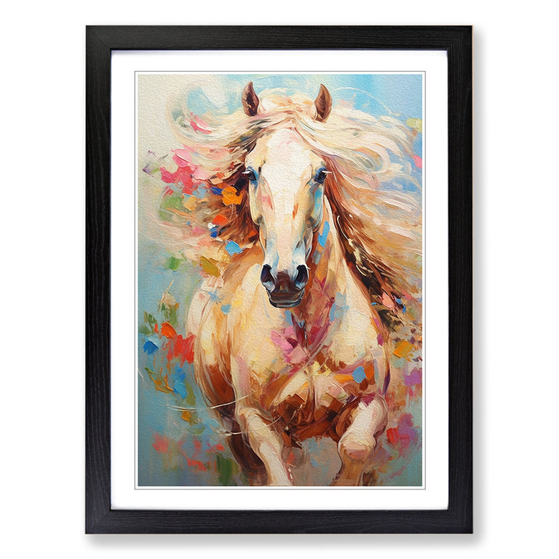 Pony Impressionism No.2 - Single Picture Frame Print on Wood, Black Framed, 64cm H x 46cm W x 2cm D