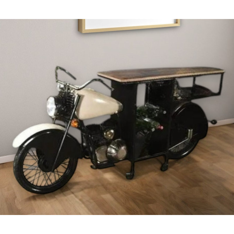 Chariot-bar à roulettes en métal noir et blanc avec rangement pour bouteilles de vin