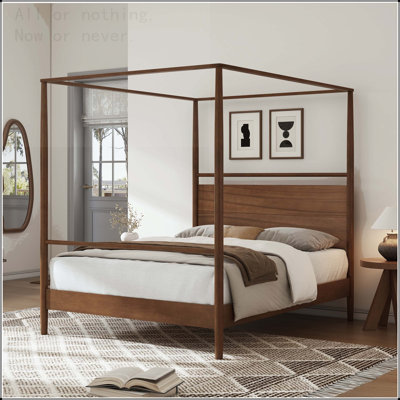 Structure de lit à baldaquin en bois massif avec quatre affiches et aucun sommier nécessaire