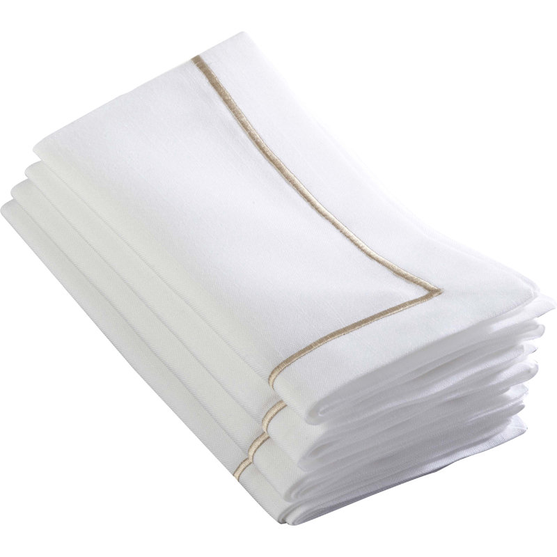 Odelle Embroidered Line Design Dinner 4 Piece Napkin Set, Golden Champagne