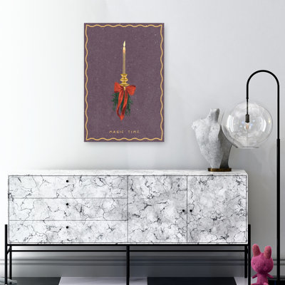 Candle With Bow And Spruce Sprigs Classic Elegant Traditional Pine Winter Wall Art Print 1 Piece Wrapped Canvas Wall Art