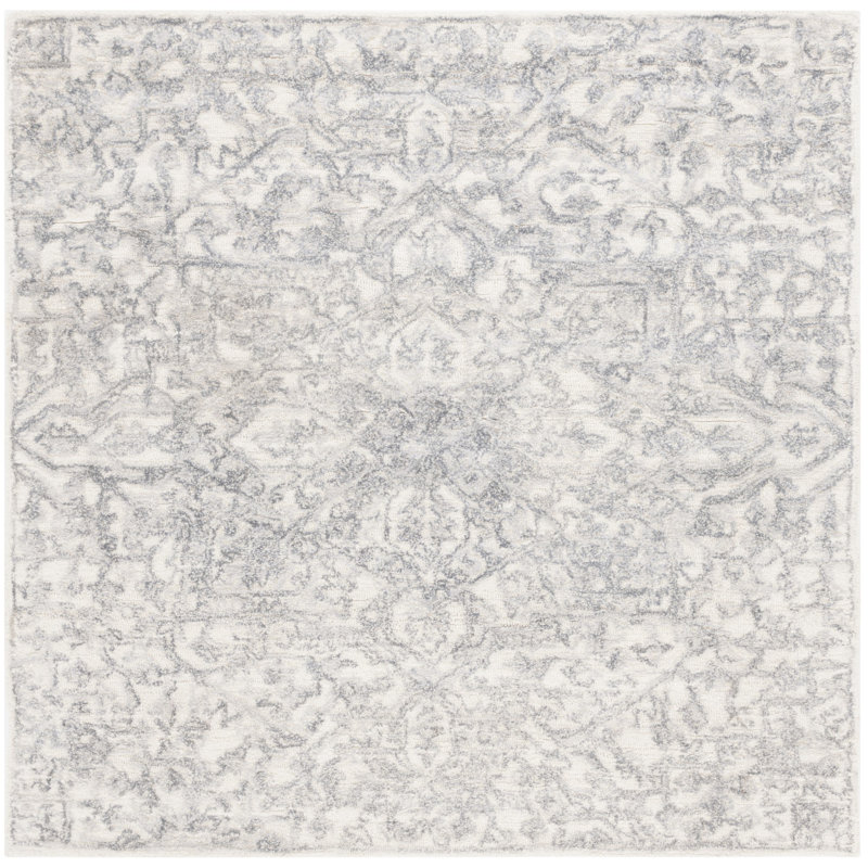 Jaquelene Hand Tufted Wool/Cotton Southwestern Rug in Gray/Ivory, Square 6'