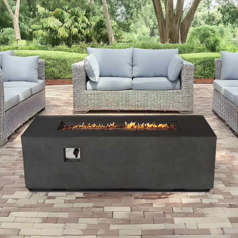 70" Concrete Large Fire Pit Table with Lid, Dark Gray