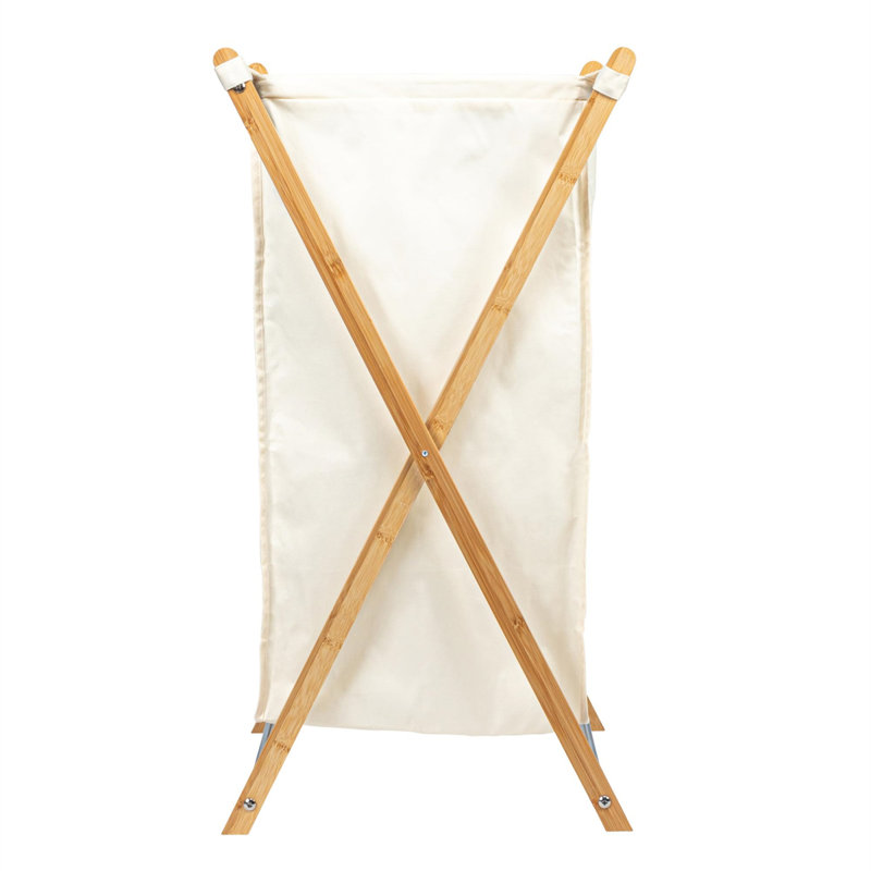 X-Frame Bamboo Hamper, Washable Liner and Bamboo Frame, and Renewable, Folds for Storage, Simple and Chic, White