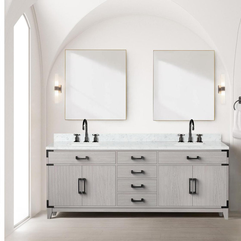 Meuble-lavabo double en chêne blanc 84 po X P 22 po D